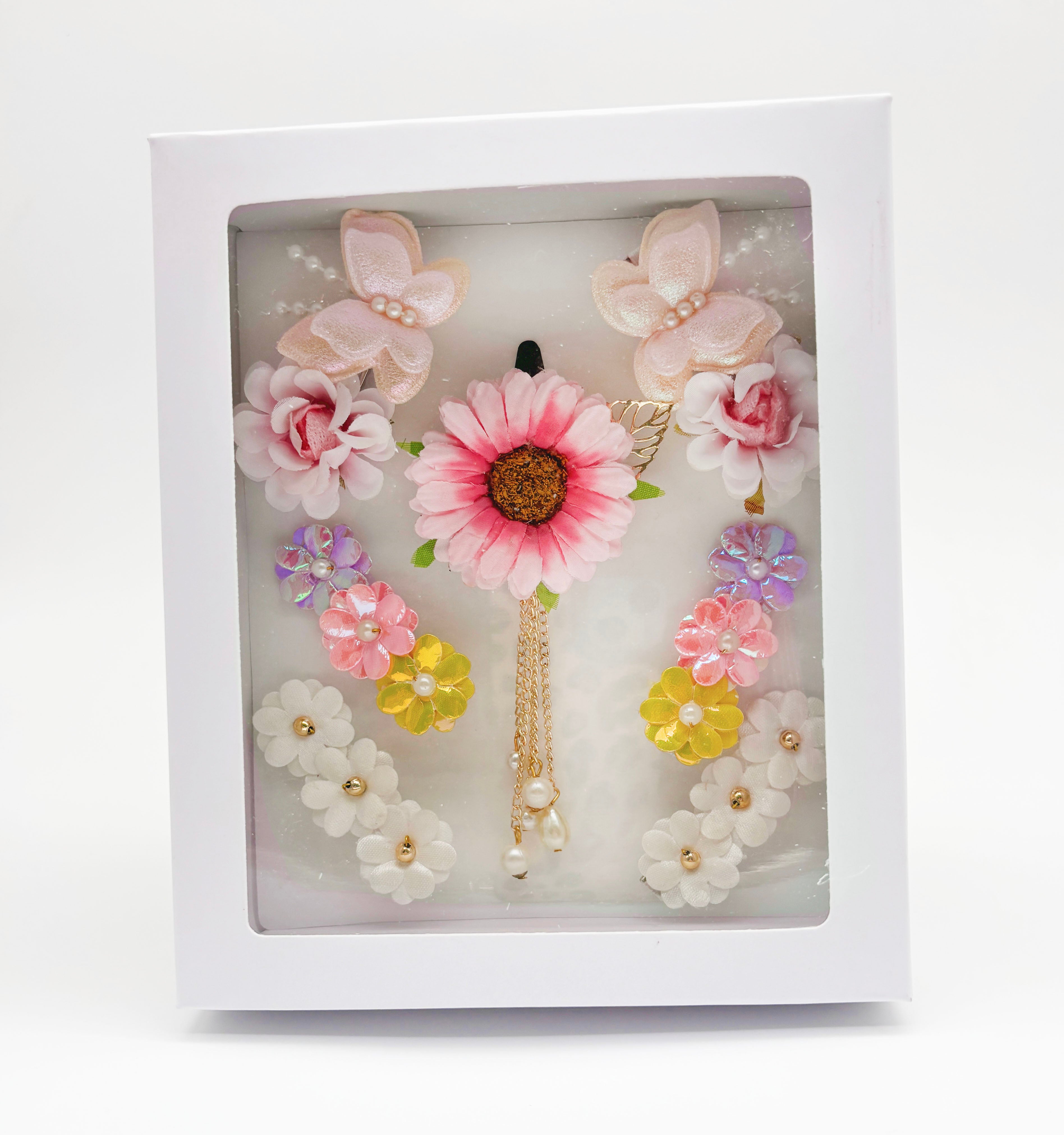 Floral Garden Gift Set of 3 Pair Clips & 1 Dangling Sunflower Clip