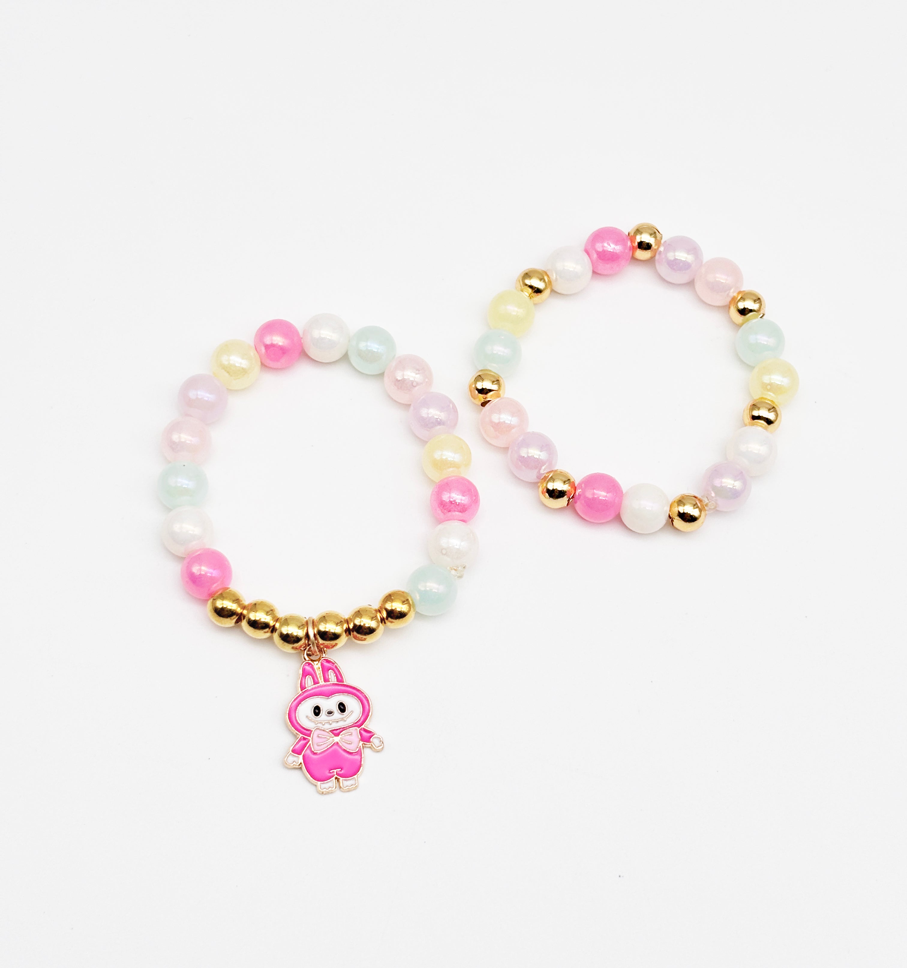 Labubu Charm Beaded Stretch Pastel Bracelet Set- Pink