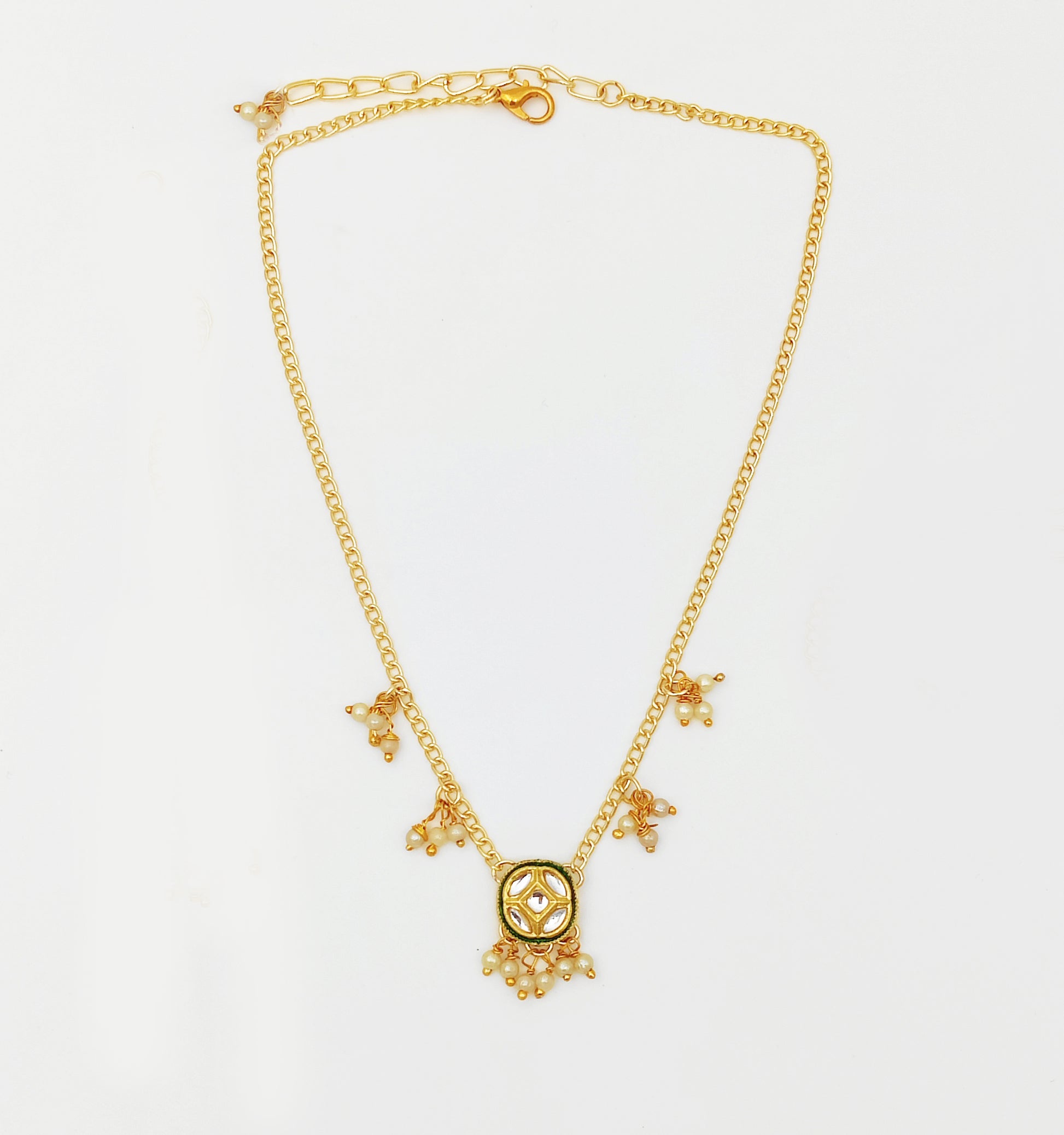 Saba Kundan & Pearl Detailed Necklace, Bracelet & Maang Teeka Set - Gold