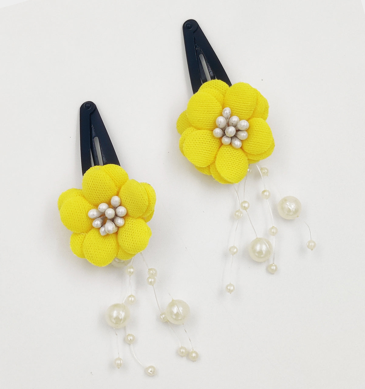 Pearl Dangle Flower Clips - Yellow