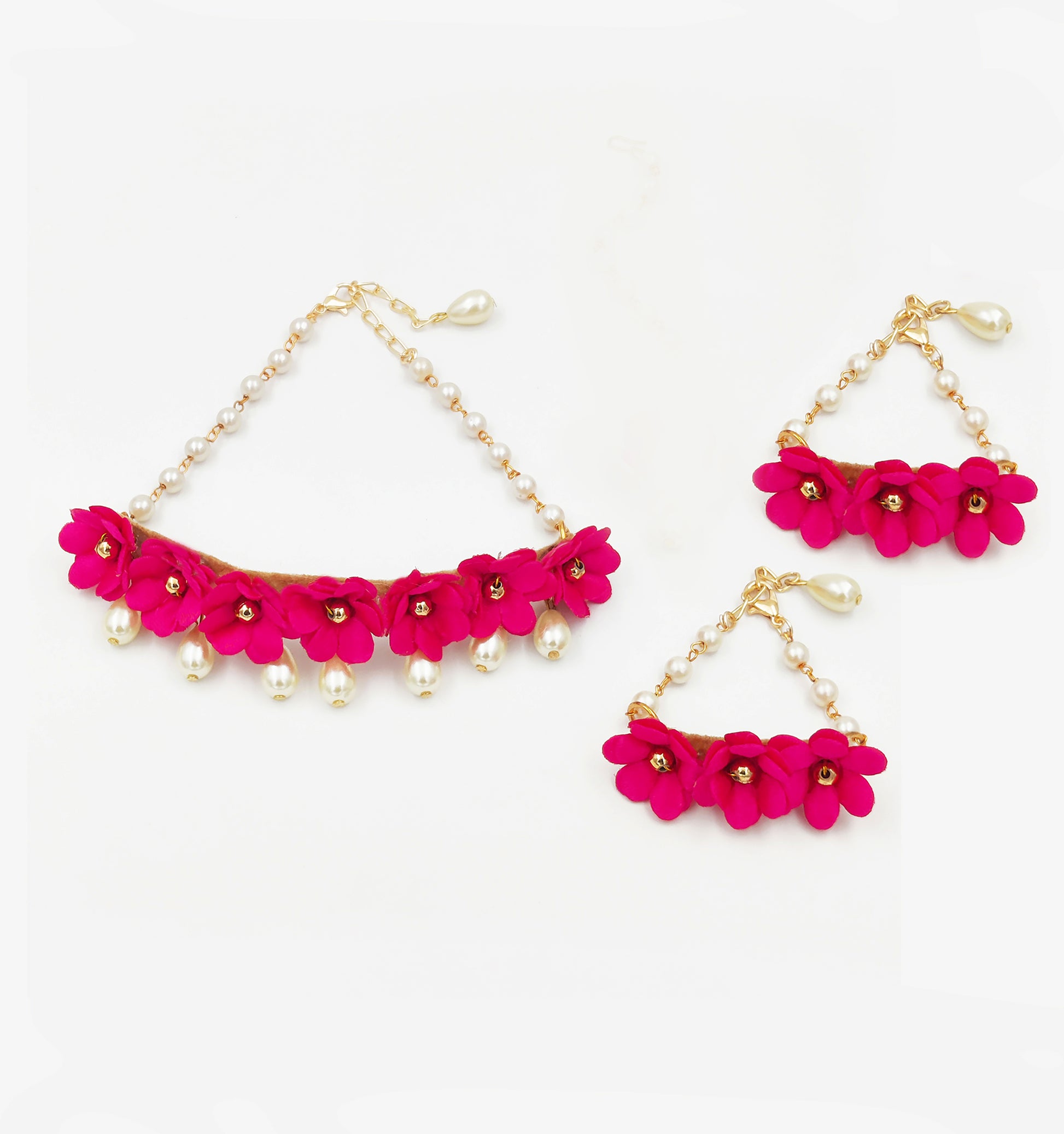 Nargis Floral Head Chain, 2 Bracelets & Necklace Set