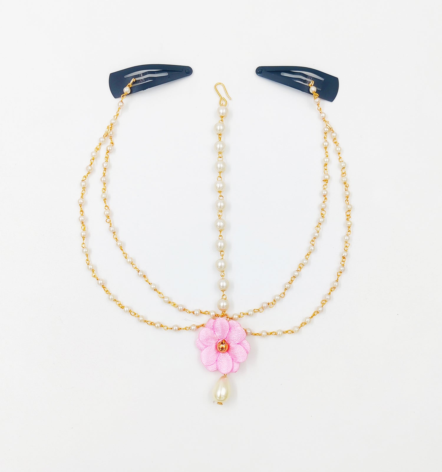 Nargis Floral Head Chain, 2 Bracelets & Necklace Set - Light Pink