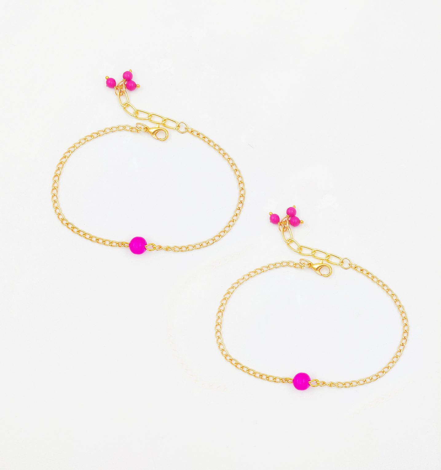 Pearl Bead Detailed Anklets - Dark Pink