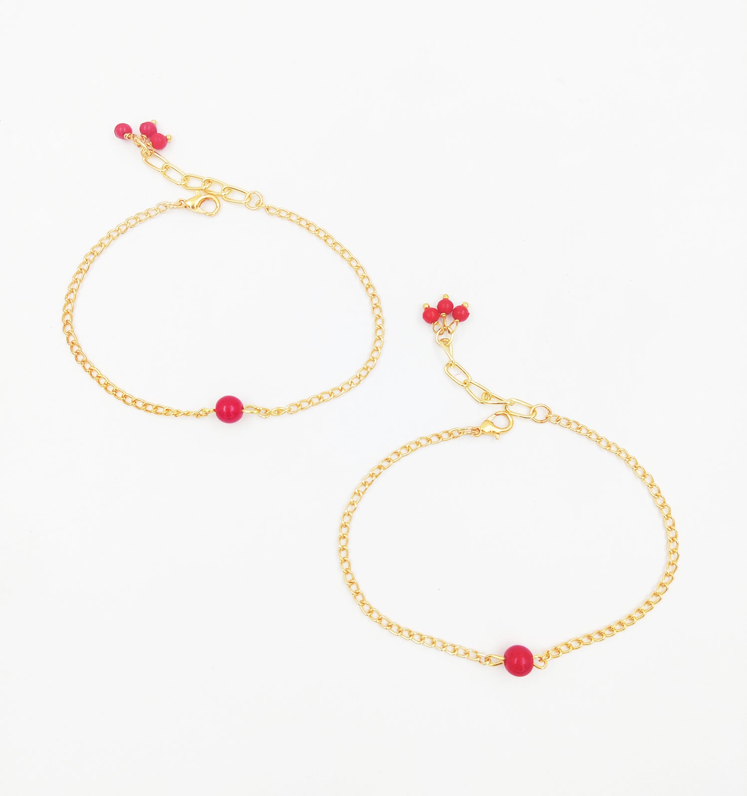 Pearl Bead Detailed Anklets (Red)