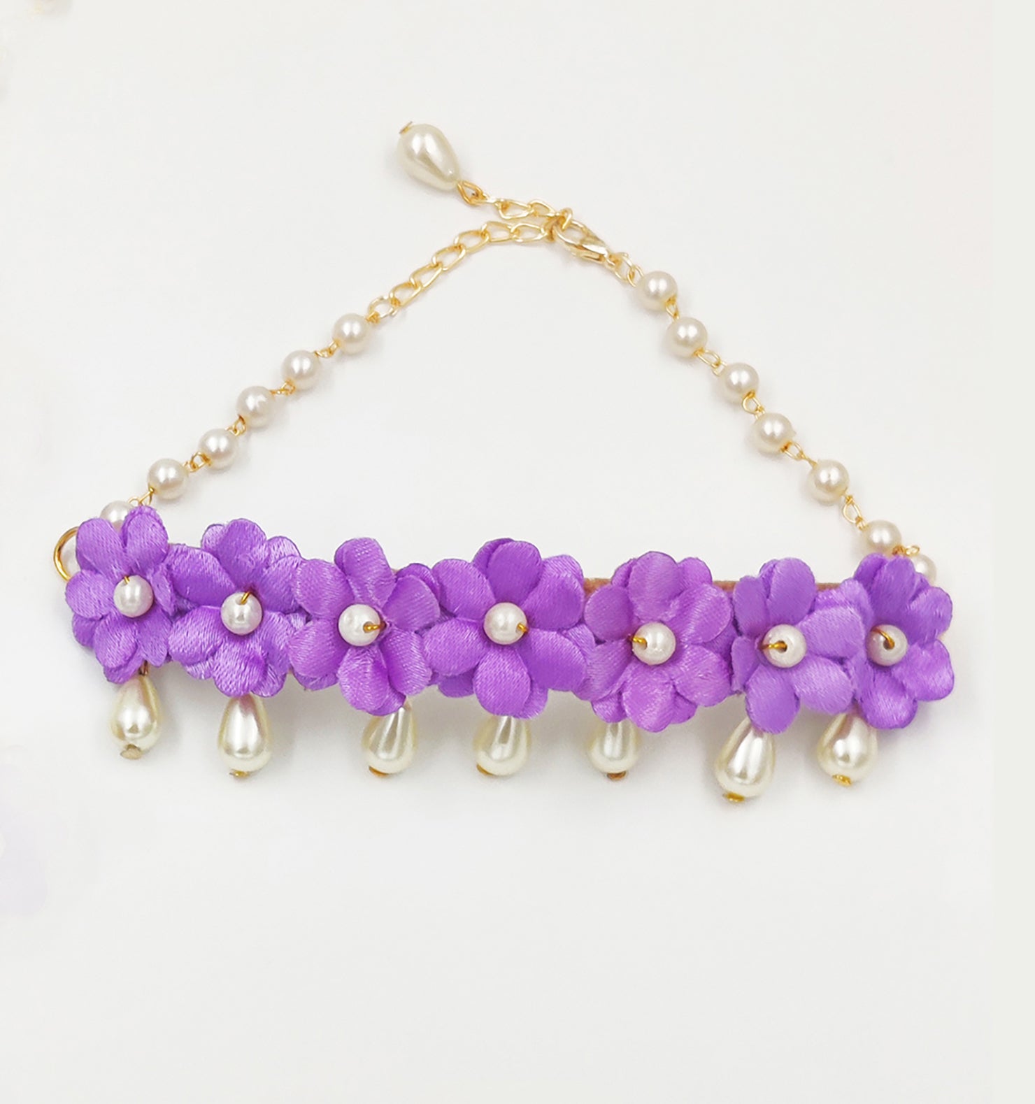 Lavanya Floral Necklace, 2 Bracelets & Maang Teeka Set - Lilac