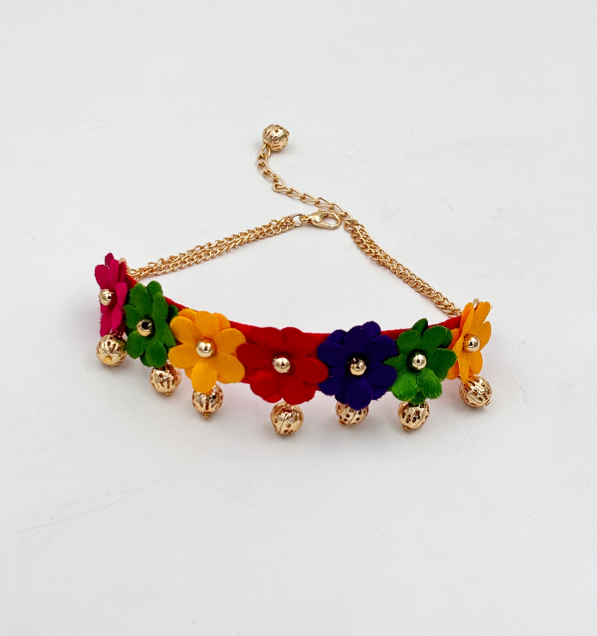 Lavanya Floral Necklace, 2 Bracelets & Maang Teeka Set - Multicolor