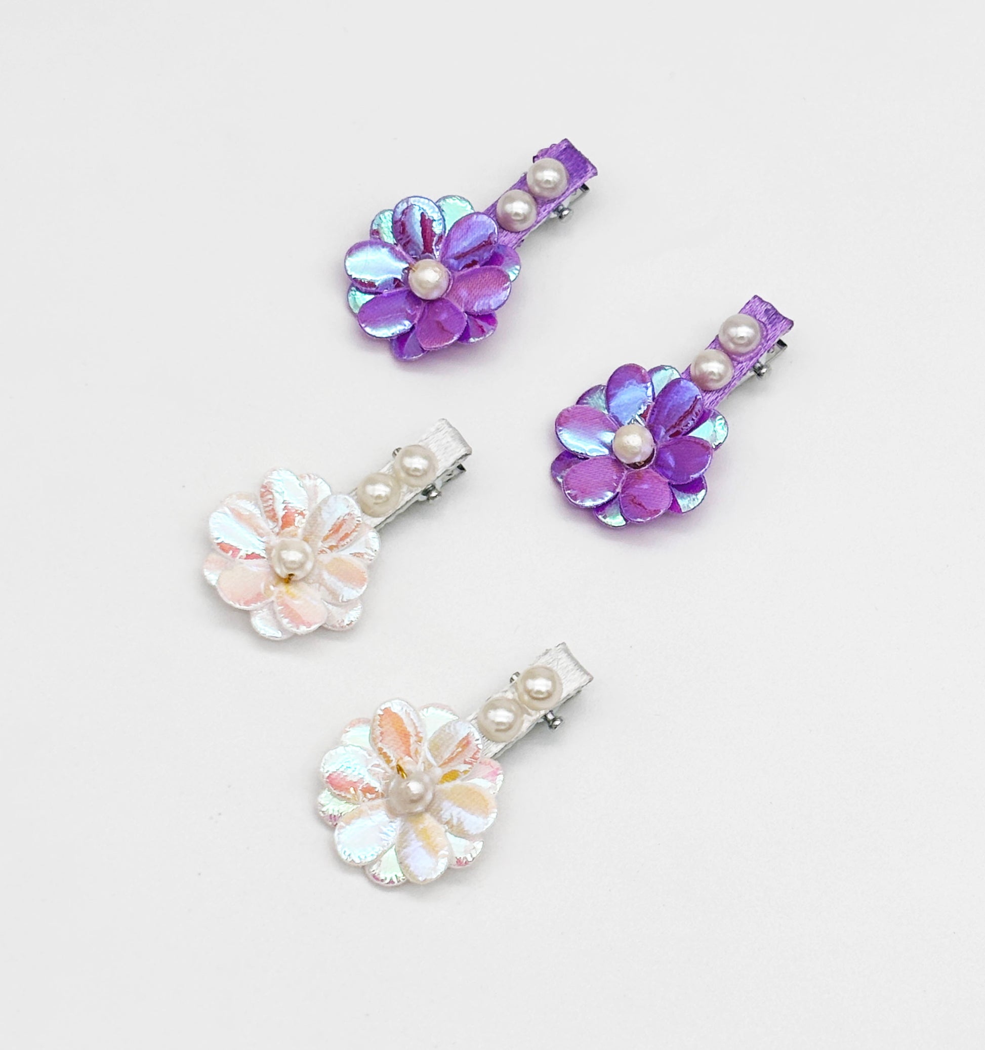 Pearly Metallic Floral 2 Pairs of Baby Hair Clips - Mauve