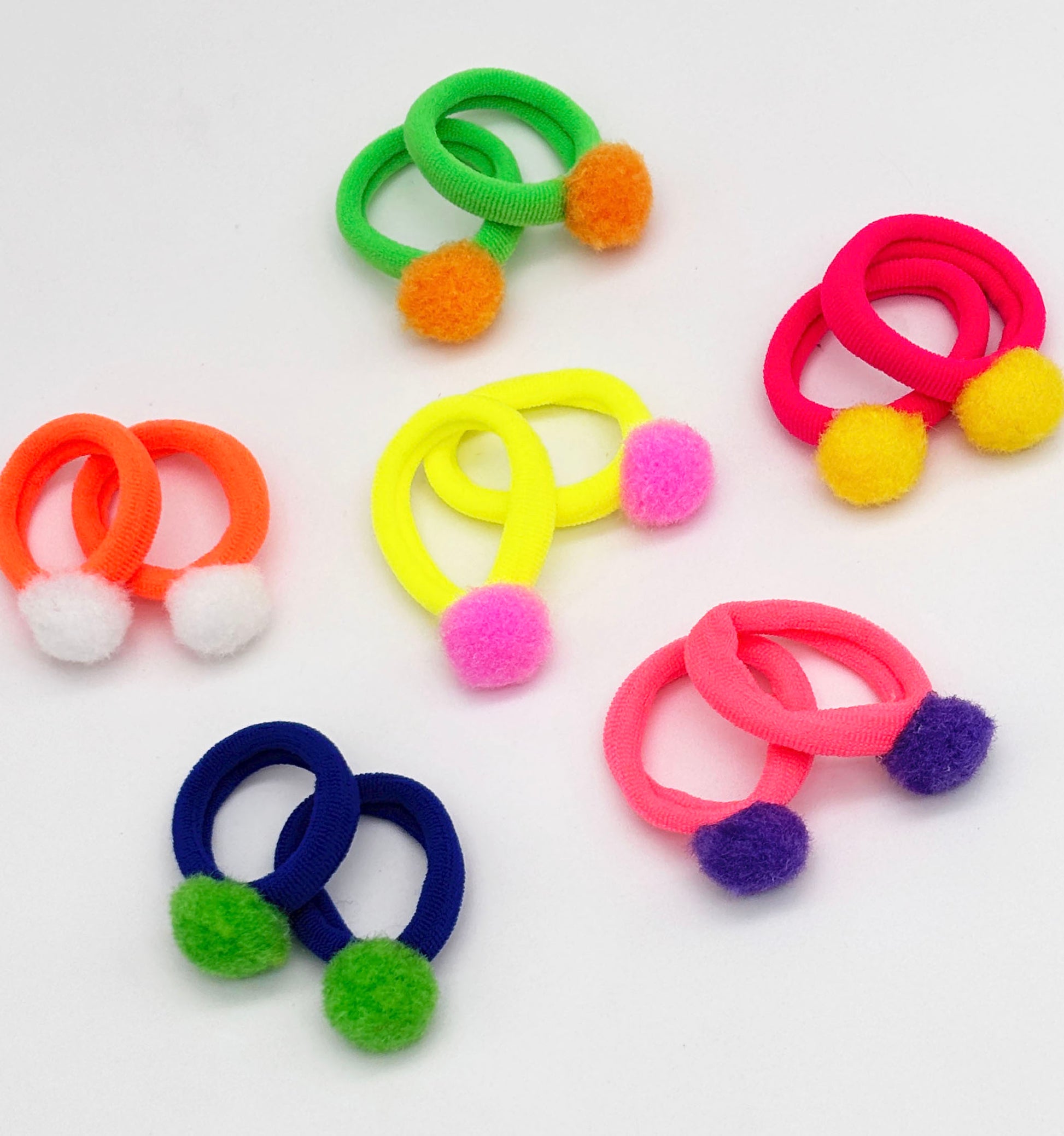 Neon Pom Pom Rubberband Set of 12