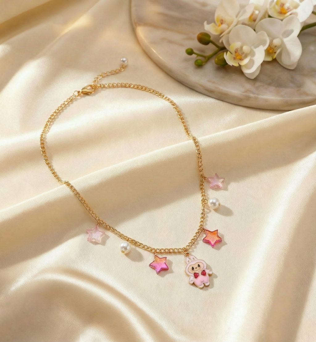 Kids Labubu Charmed Star Necklace- Red