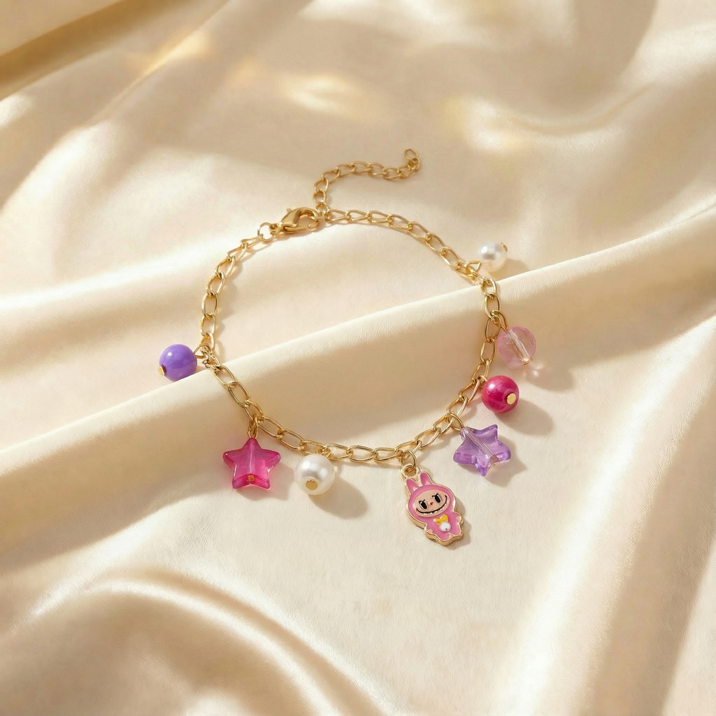Kids Labubu Charmes Bracelet- Pink, Purple