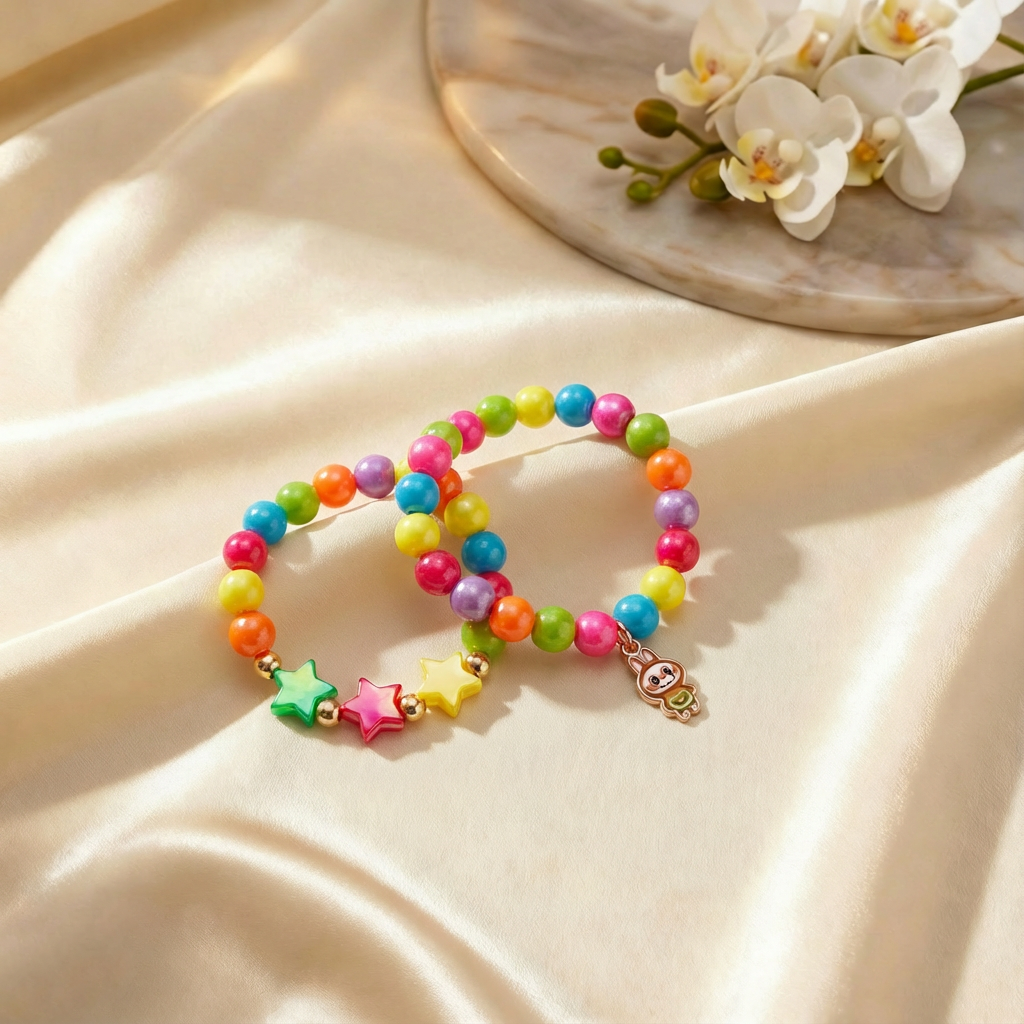 Kids Labubu Rainbow Stretch Bracelet Set- Multicoloured