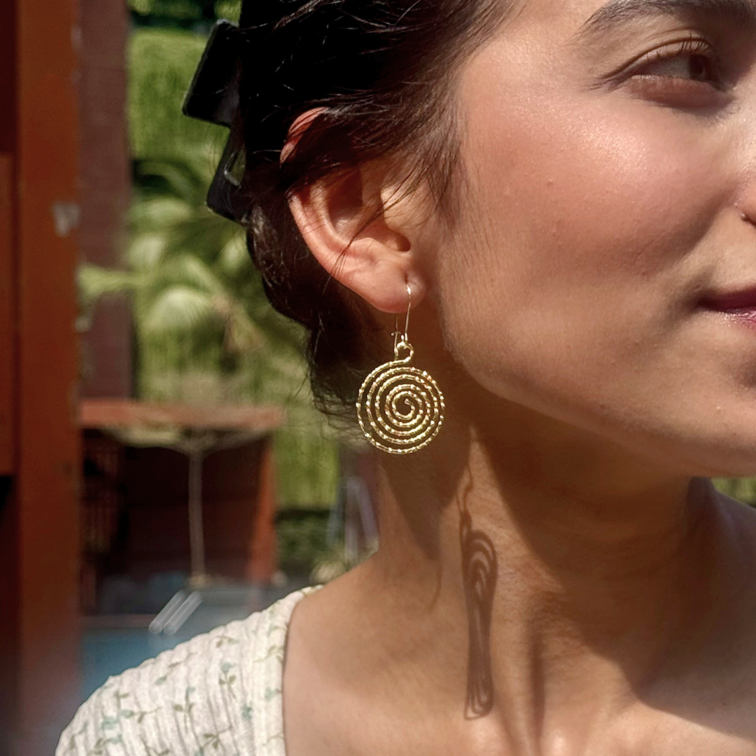 Swirl Dangle Gold Earrings