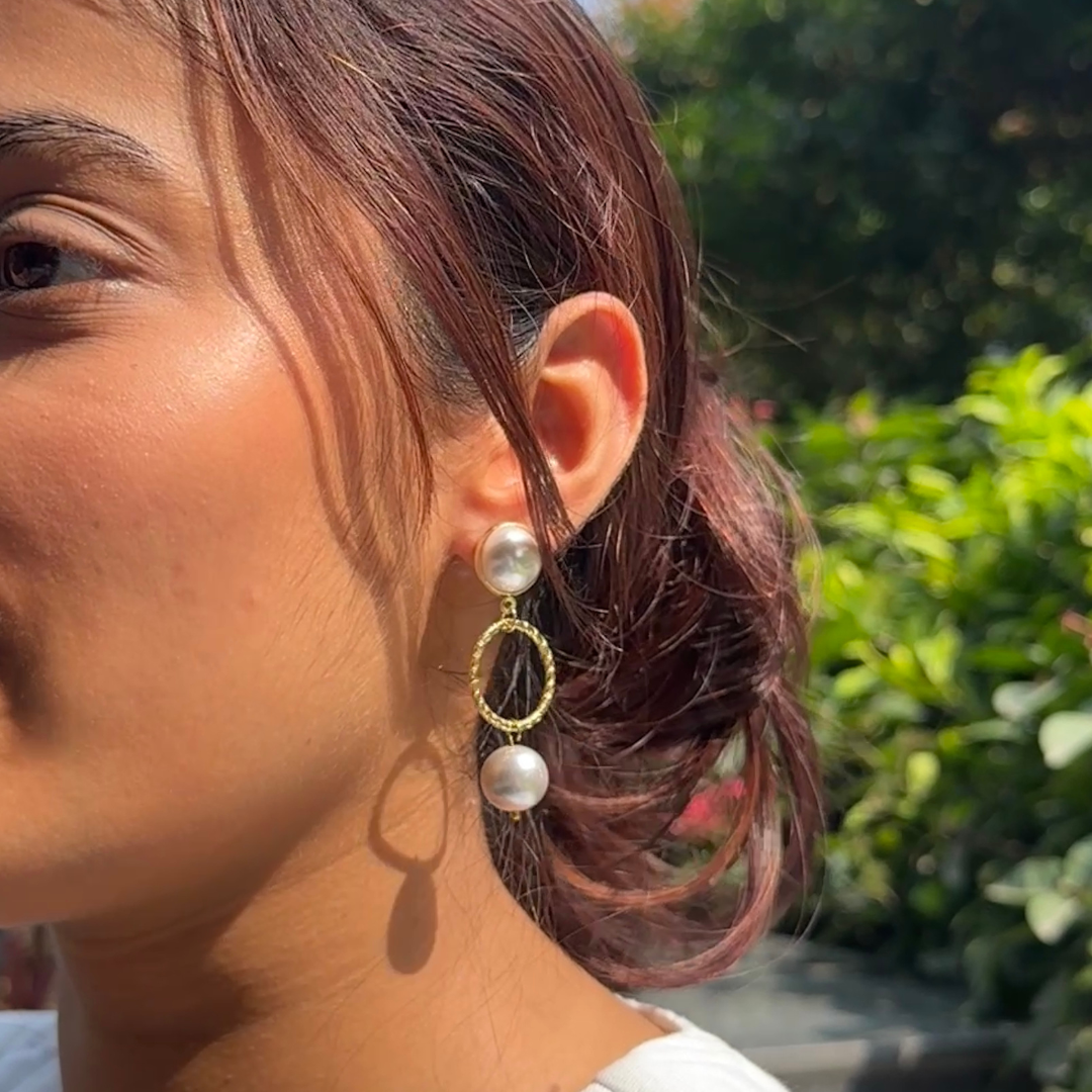 Golden Halo Pearl Drop Earrings