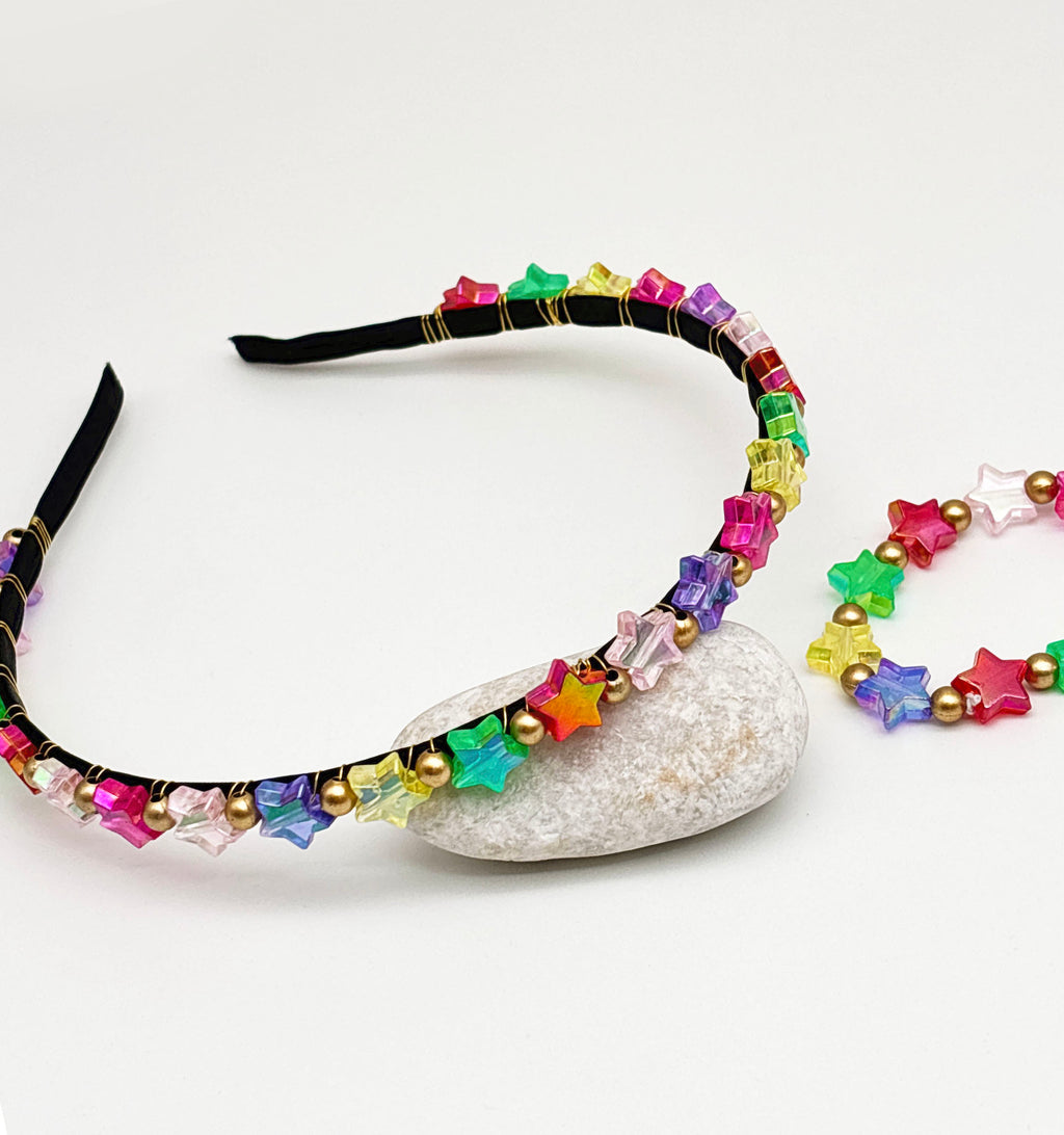Kids Star Beaded Hair Band & Bracelet Set- Multicoloured