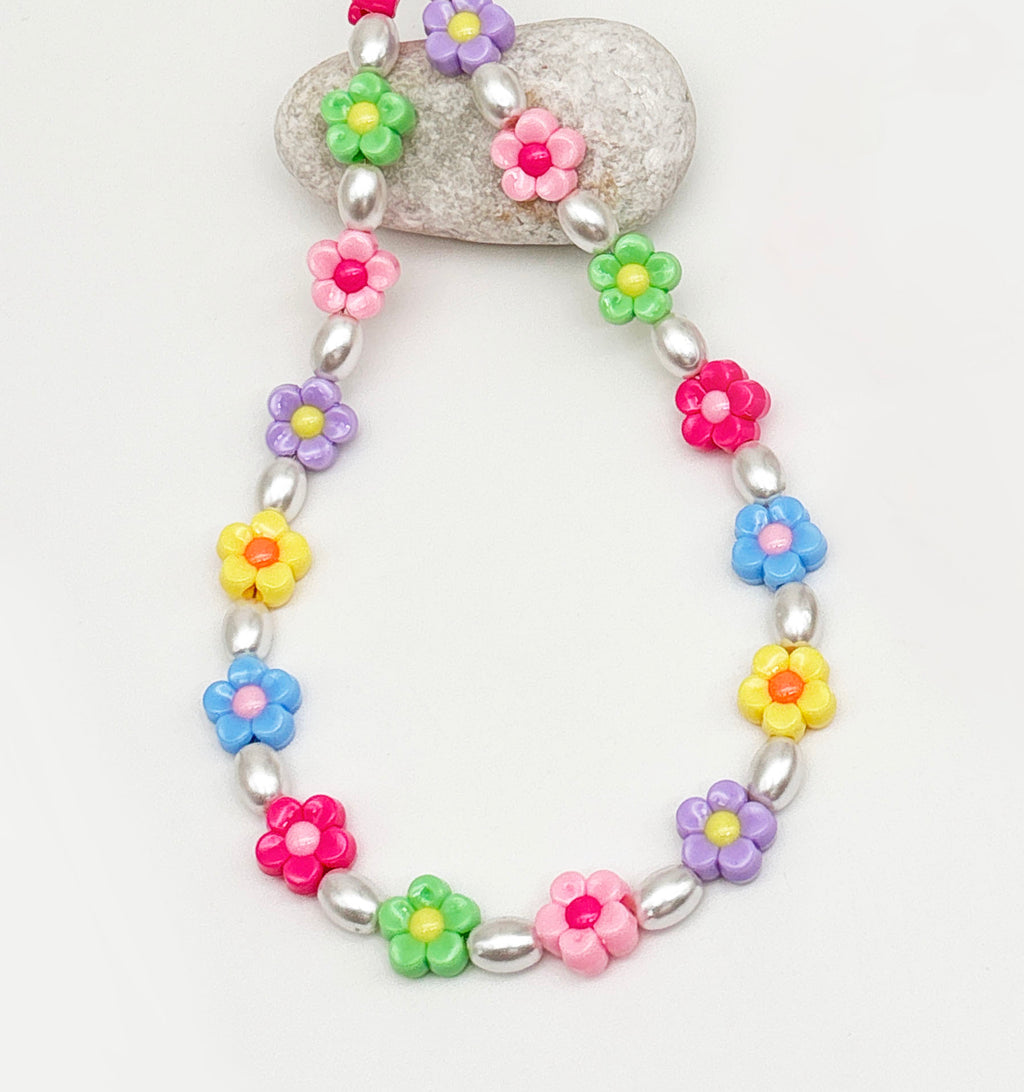 Kids Garden Flower Beaded & Pearl Detailed Necklace, Bracelet & Hair Clips Set