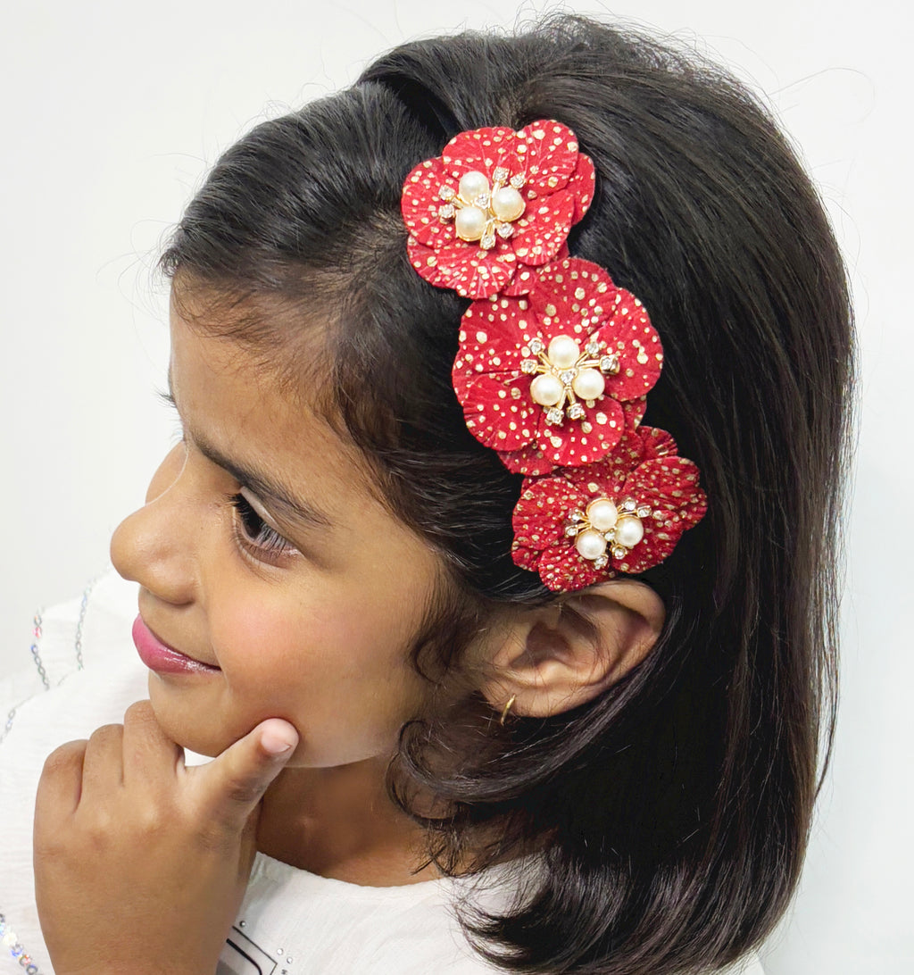 Kids Glam Flowers & Pearl applique Hairband