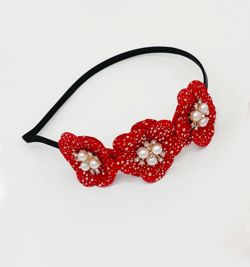 Kids Glam Flowers & Pearl applique Hairband
