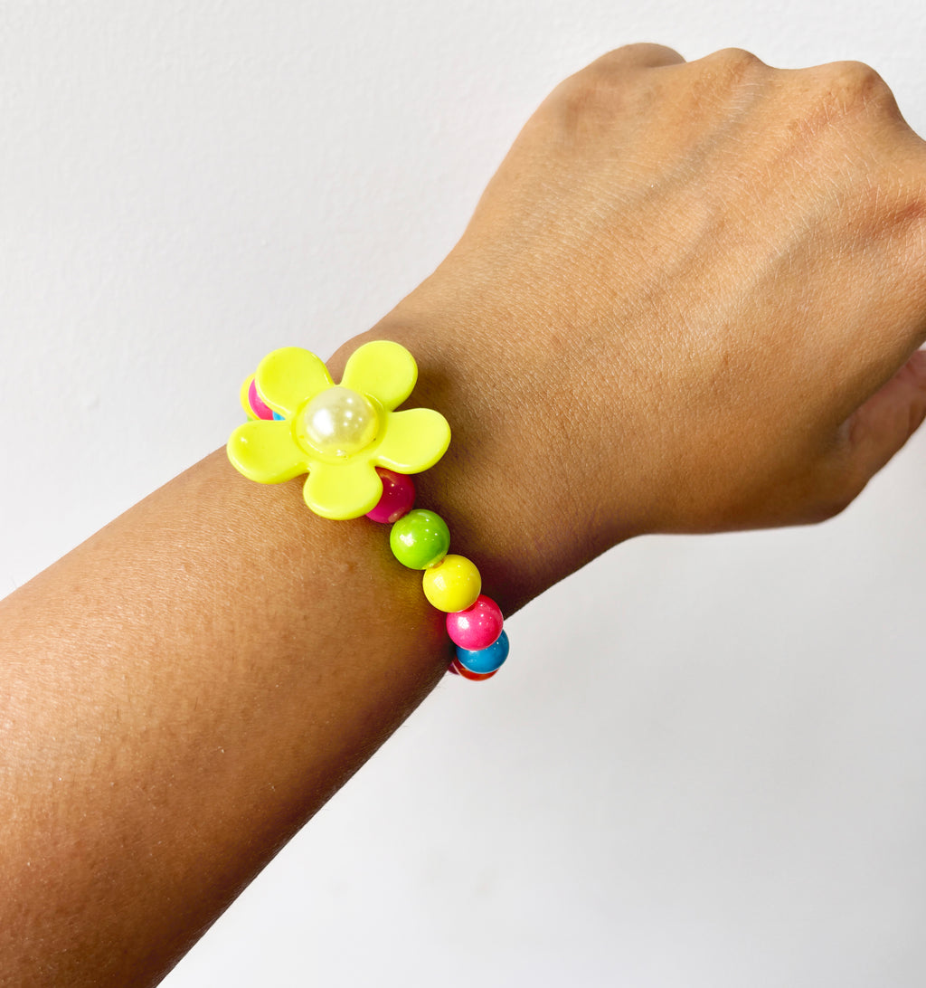 Flower Bead Stretch Bracelets Set- Multicoloured