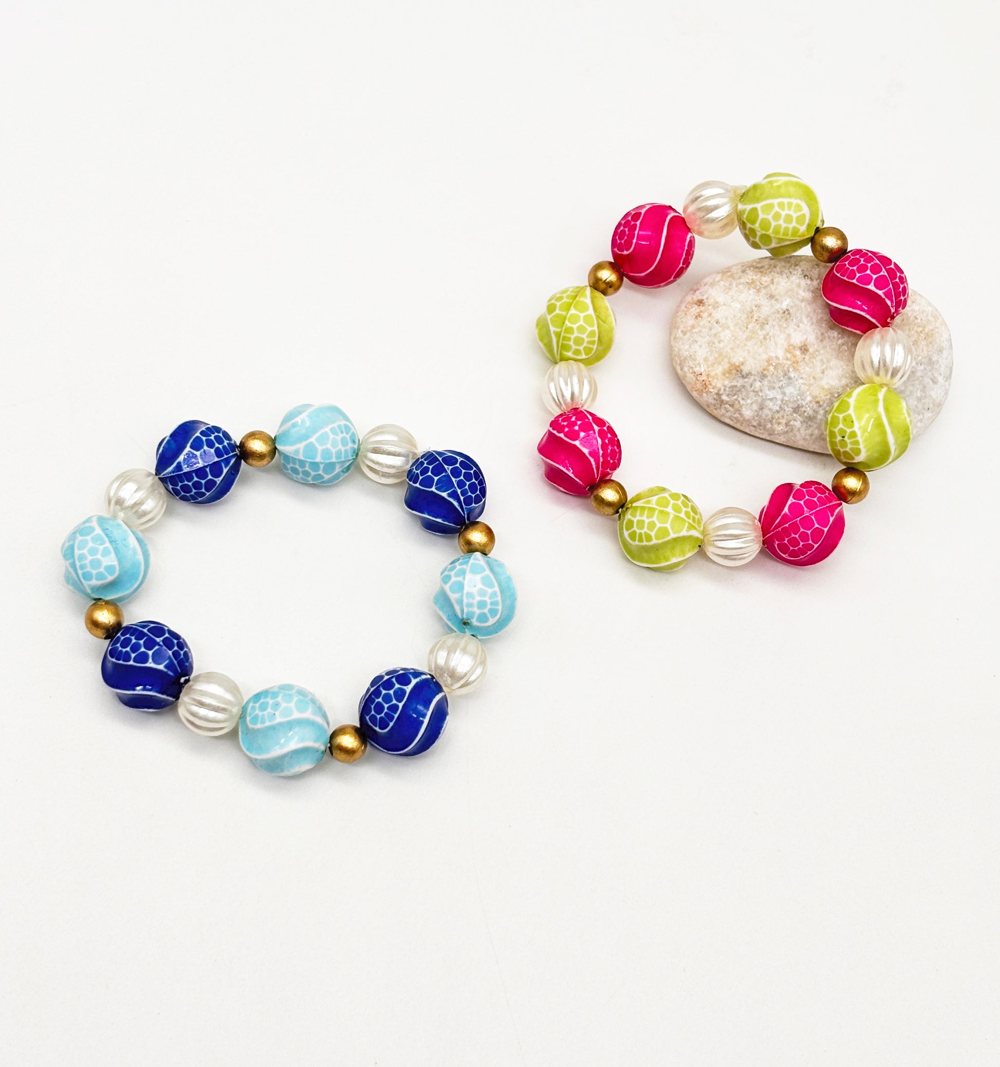 Beaded Tropical Bracelets Set- Blue, Pink