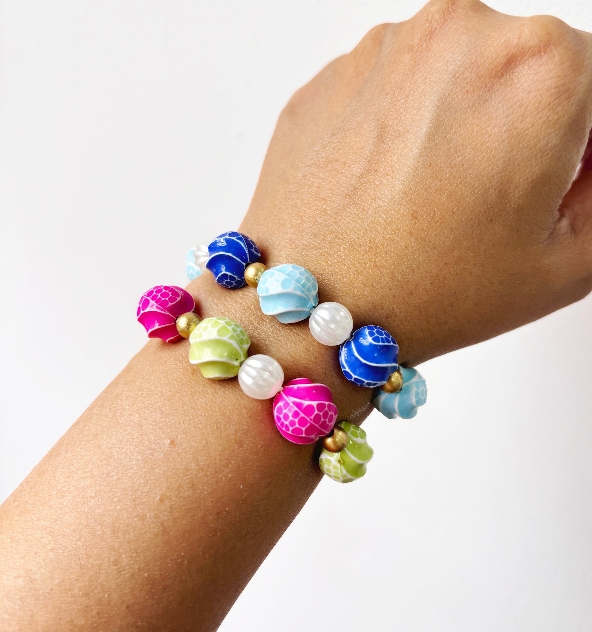 Beaded Tropical Bracelets Set- Blue, Pink