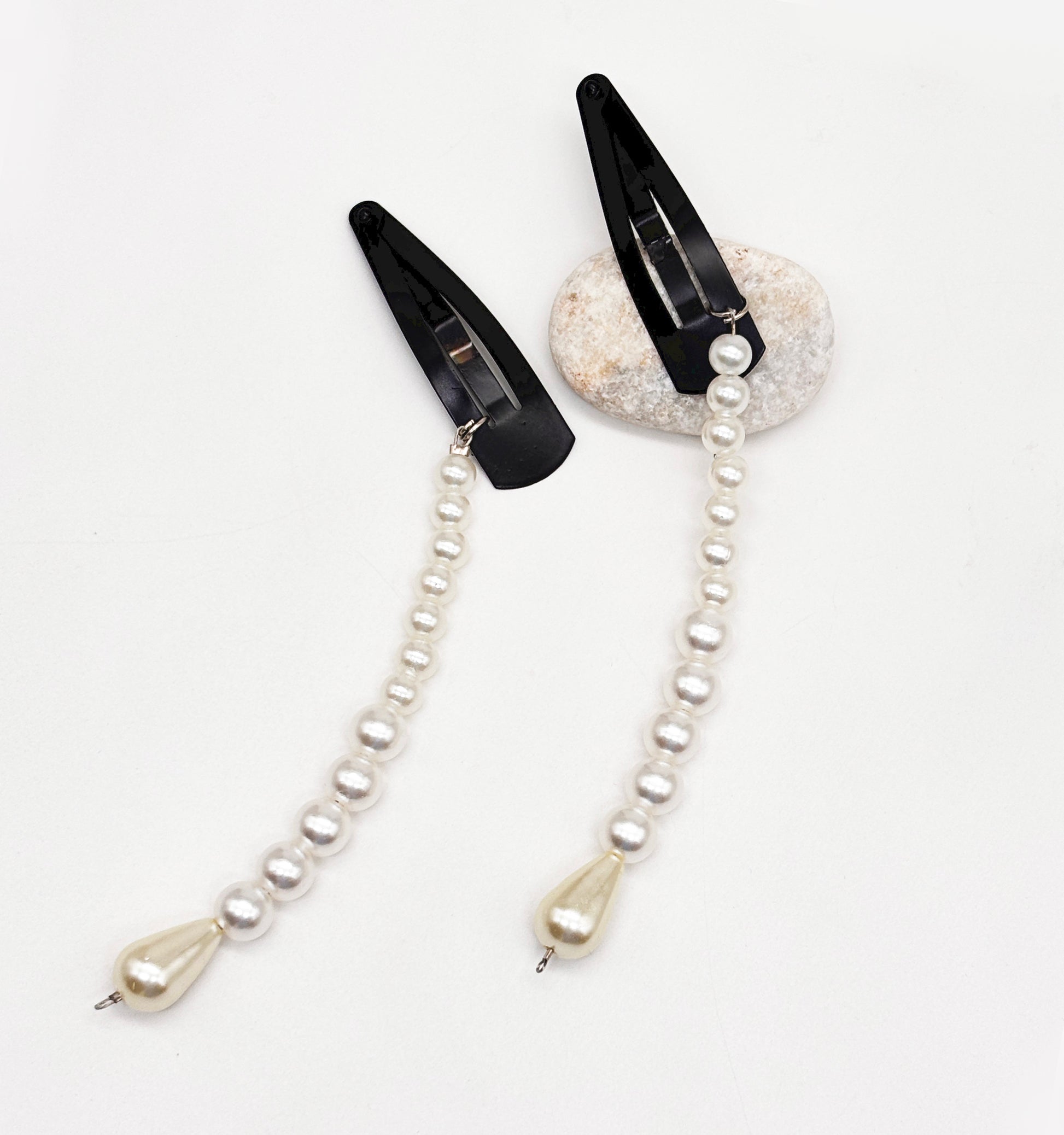 Pearl String Dangling Hair Clips-  White