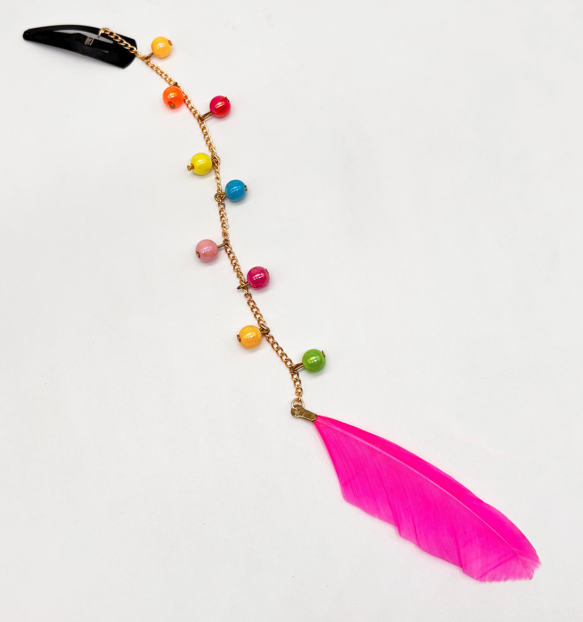 Beaded Feather Hair Clip- Pink