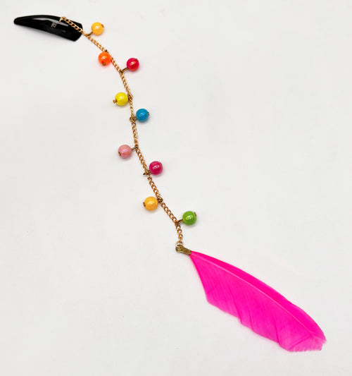 Beaded Feather Hair Clip- Pink
