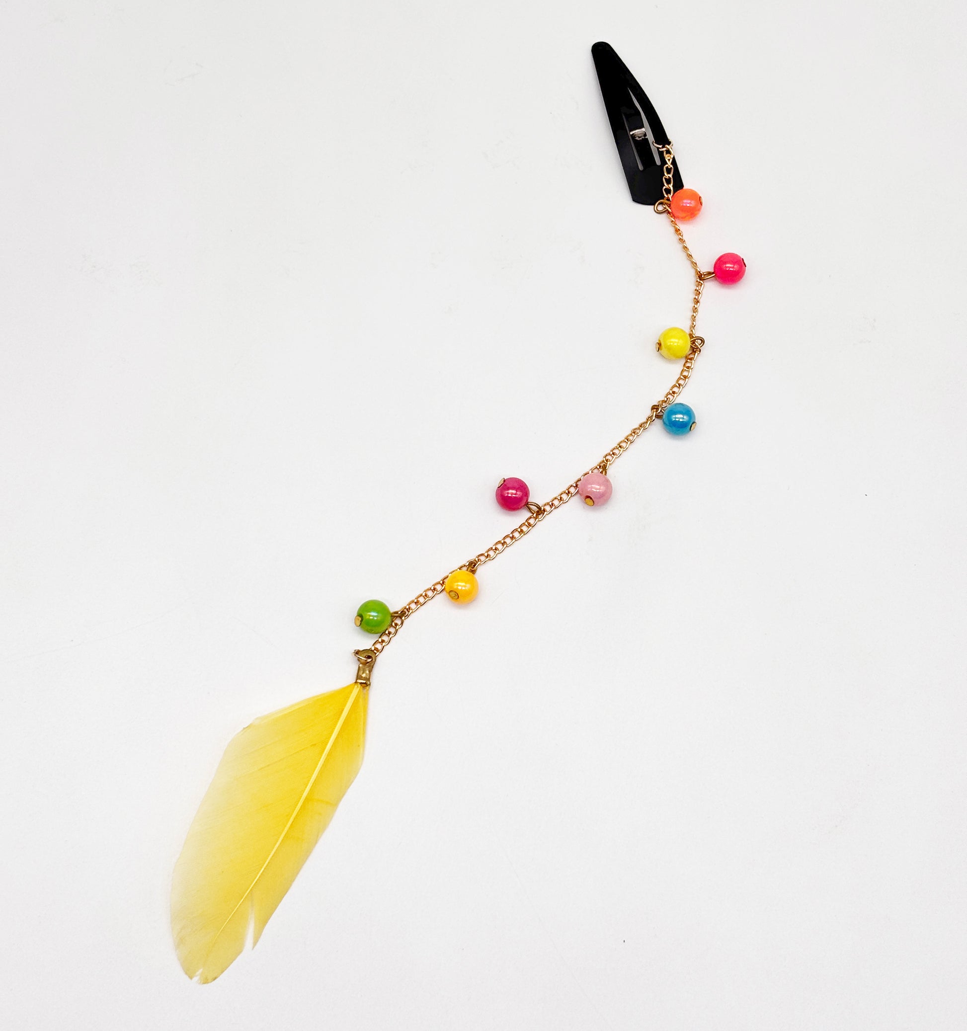 Beaded Feather Hair Clip- Yellow