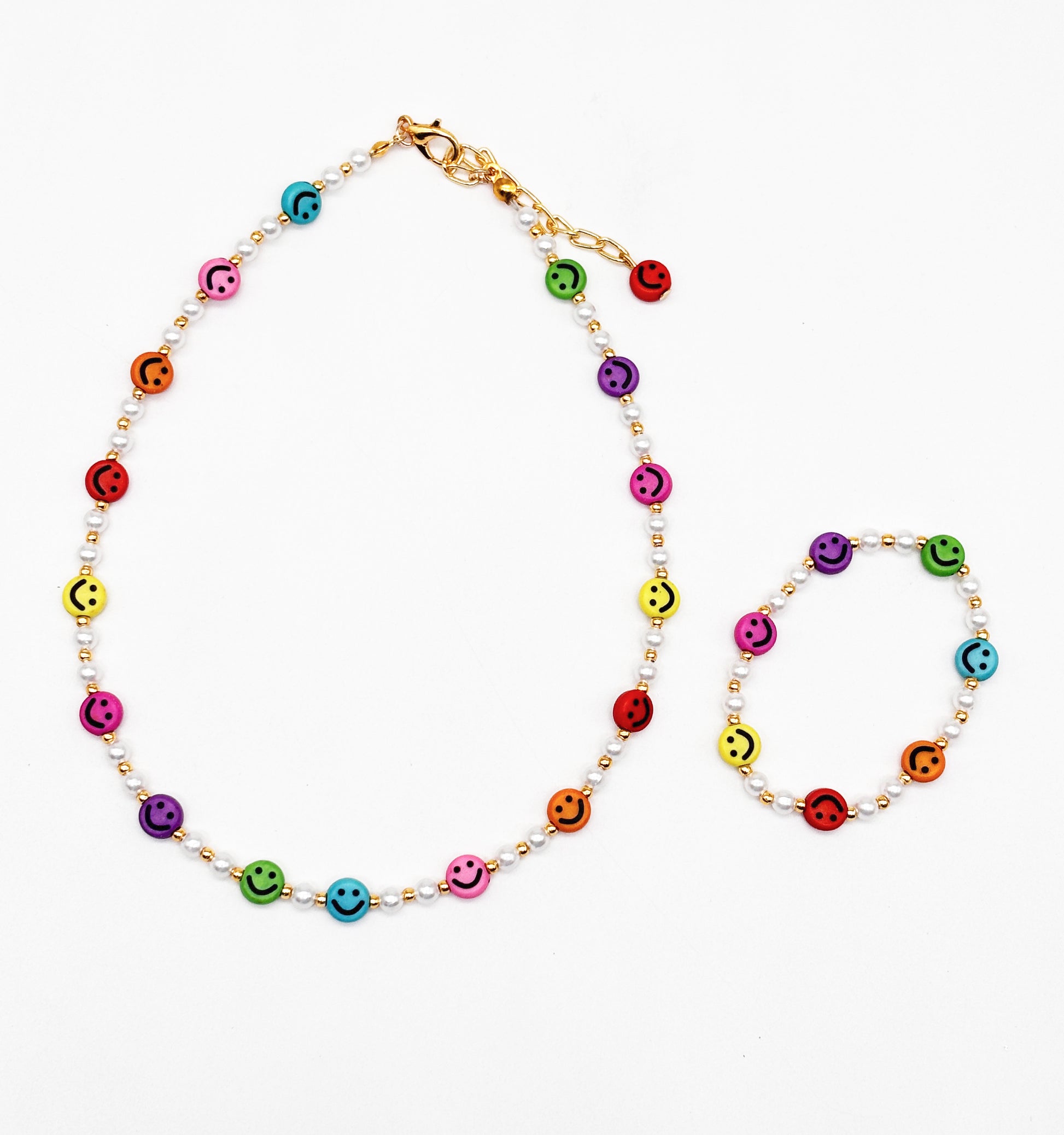 Smiley Beads Necklace & Bracelet Set- Multicoloured