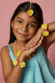 Kids Flowers Embellished Set of Necklace, Bracelet & Maang Teeka - Yellow