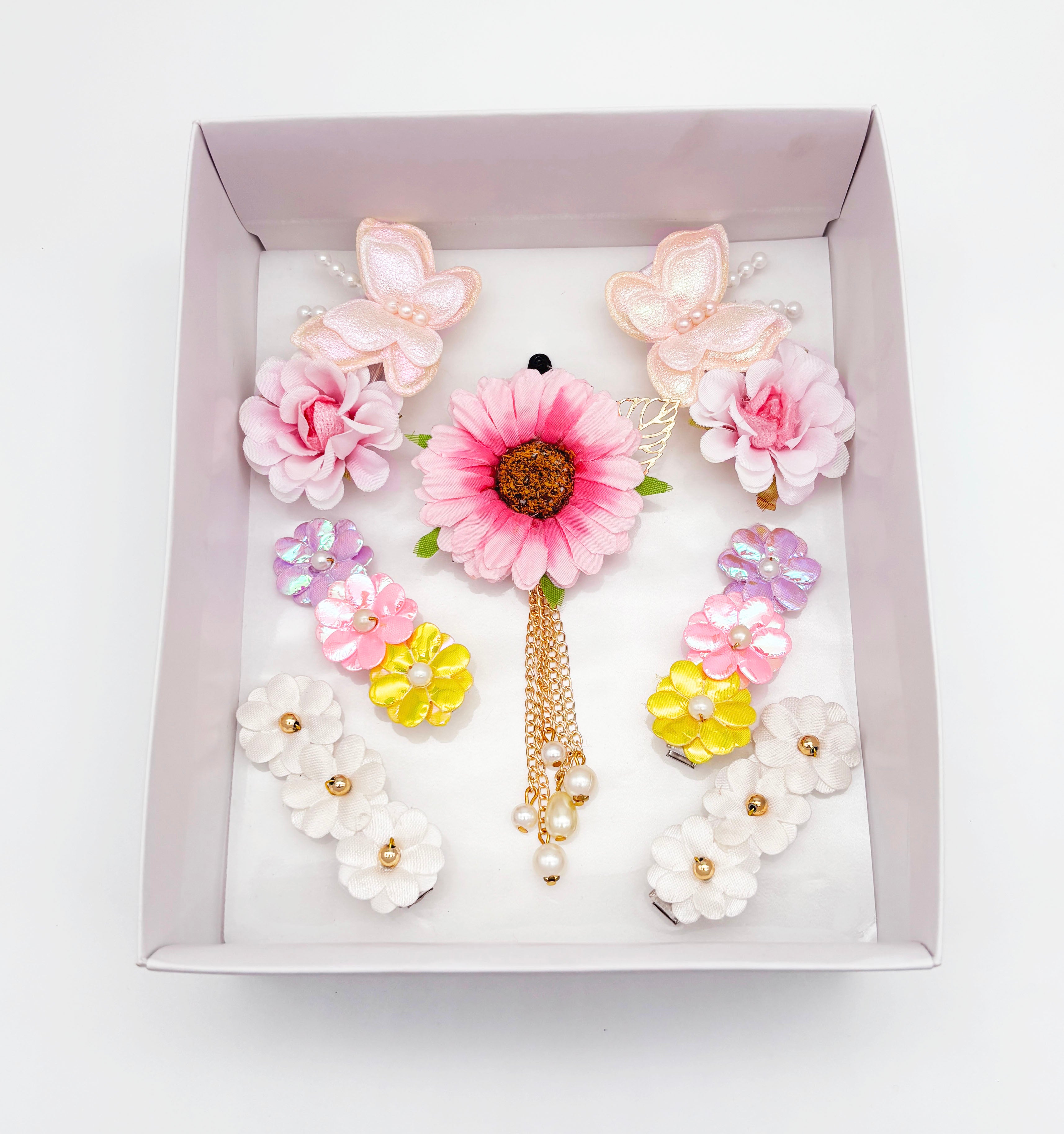 Image of Floral Garden Gift Set of 3 Pair Clips & 1 Dangling Sunflower Clip