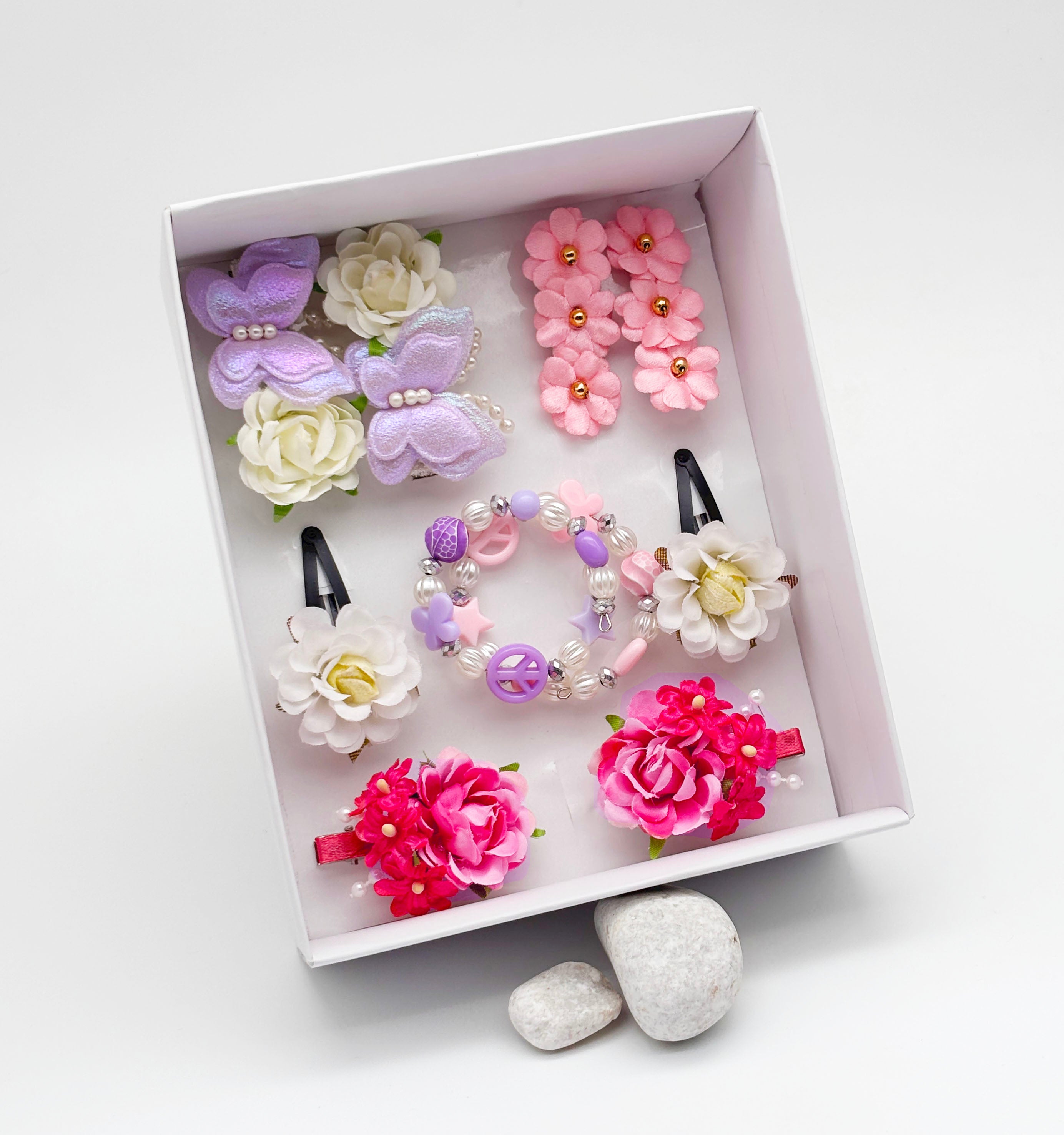 Gift Set Of 4 Pairs of Floral Clips & a Pair Of Charms Bracelets