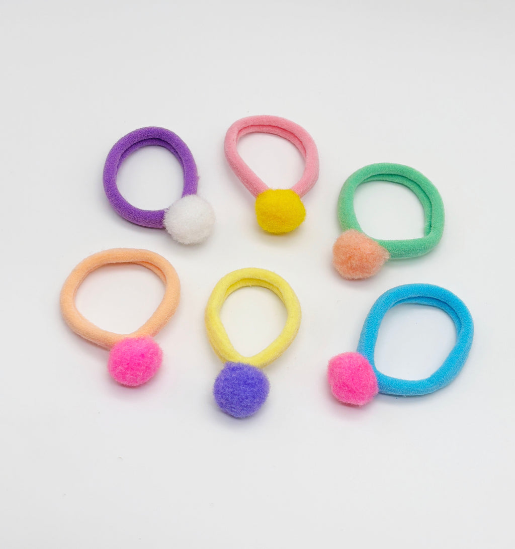 Gift Set Of Pastel Beaded Necklace, Bracelet & Dangling Clips, 2 Finger Rings & 6 Pom Pom Rubberbands