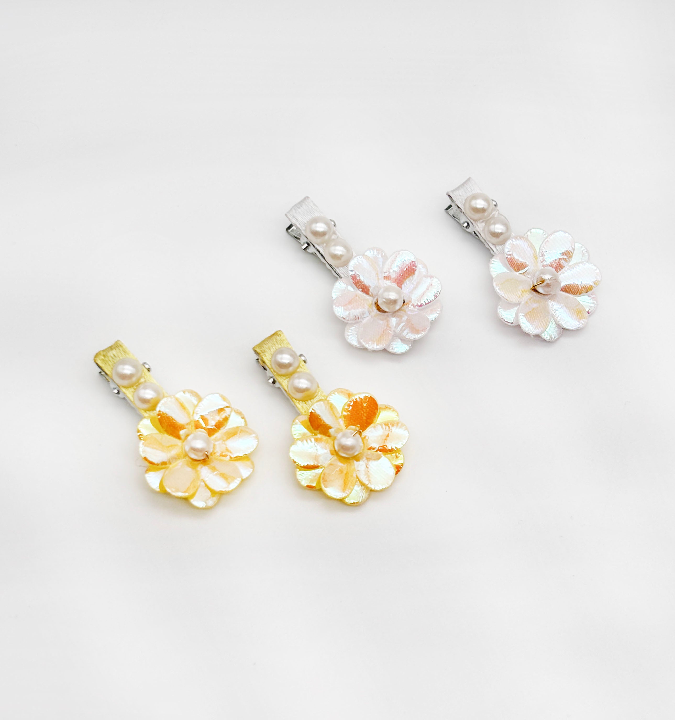 Image of Gift Set Of Floral Tiara Hairband, 3 Pairs of Hair Clips, 1 Pearl Necklace & a pair Of Floral Clip On Earrings