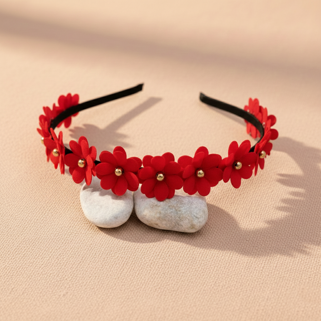 Kids Floral Tiara Hairband - Red