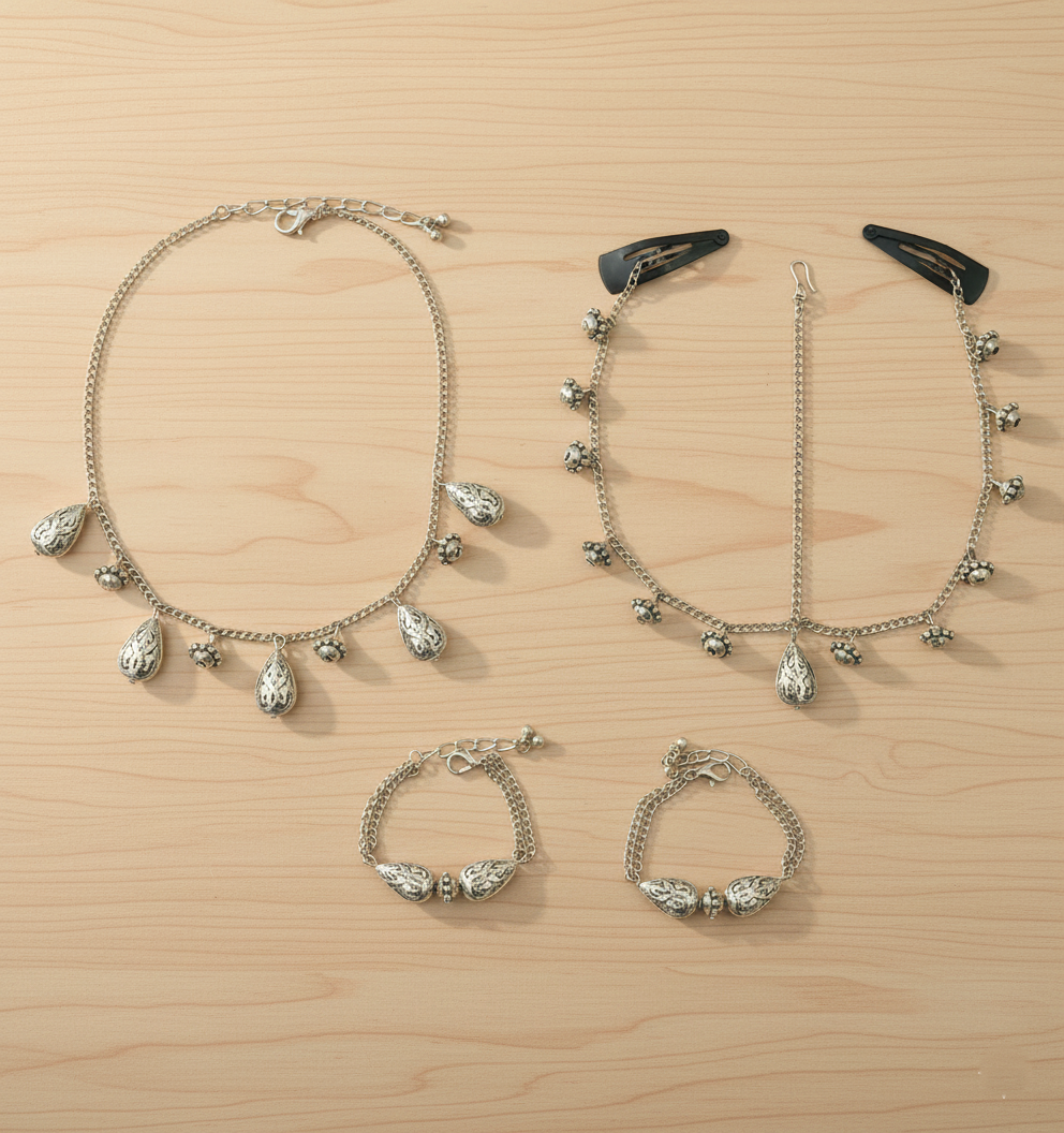 Kids Chandani Dangling Beads Necklace, 2 Bracelets & Head Chain Set