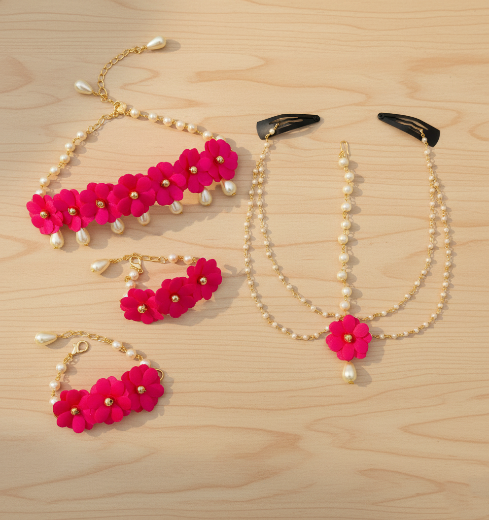 Kids Nargis Floral Head Chain, 2 Bracelets & Necklace Set