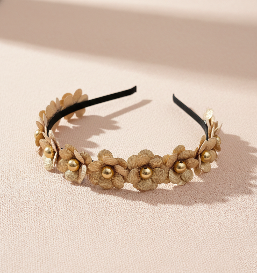 Glam Flower Tiara Headband - Gold