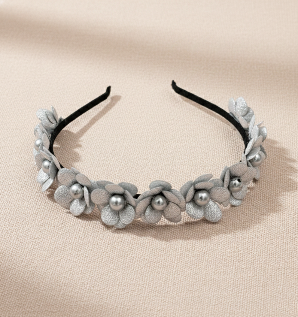 Kids Glam Flower Tiara Headband - Silver