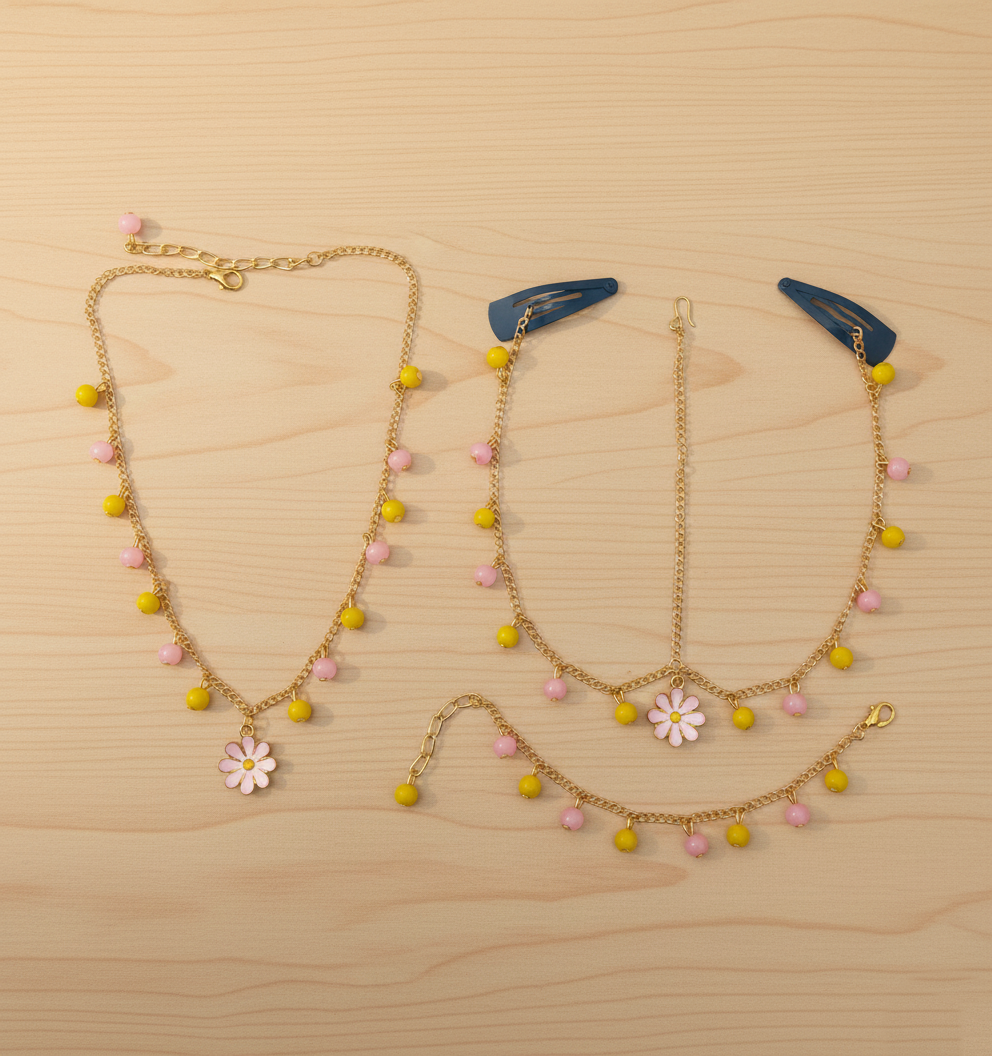 Kids Gulbahar Charms Necklace, Bracelet & Head Chain Set