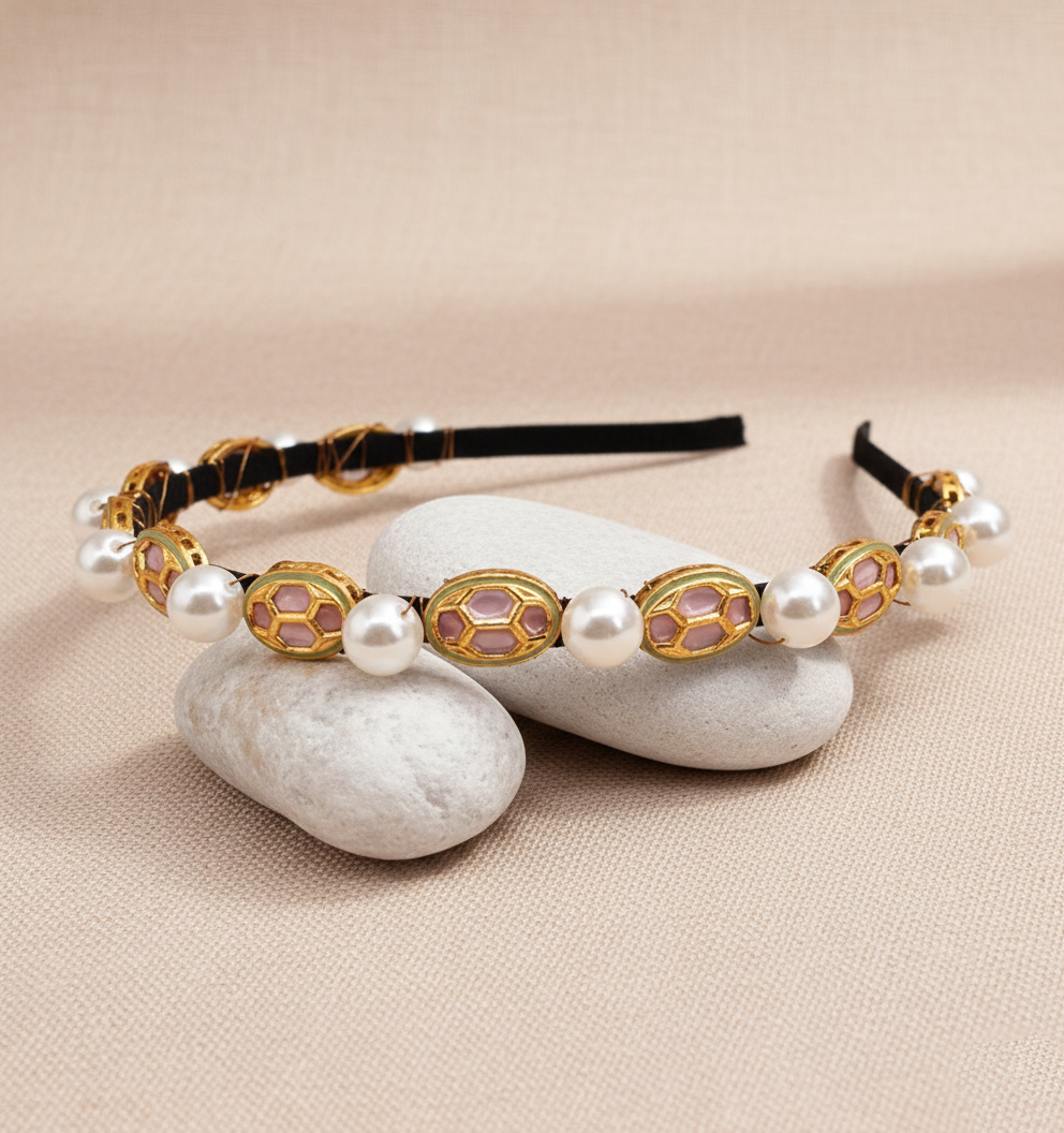 Kids Jewelled Kundan & Pearls Detail Hairband