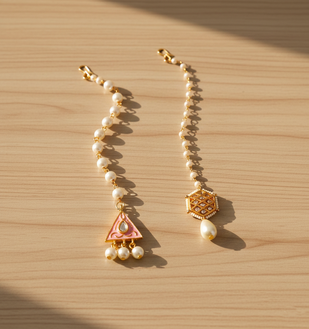 Kids Kundan & Meenakari Set of 2 Maang Teeka