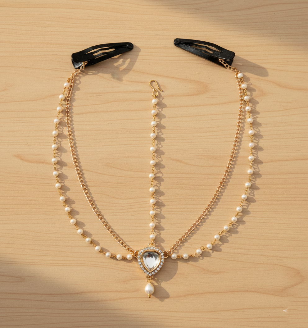 Kundan and Pearl Headchain