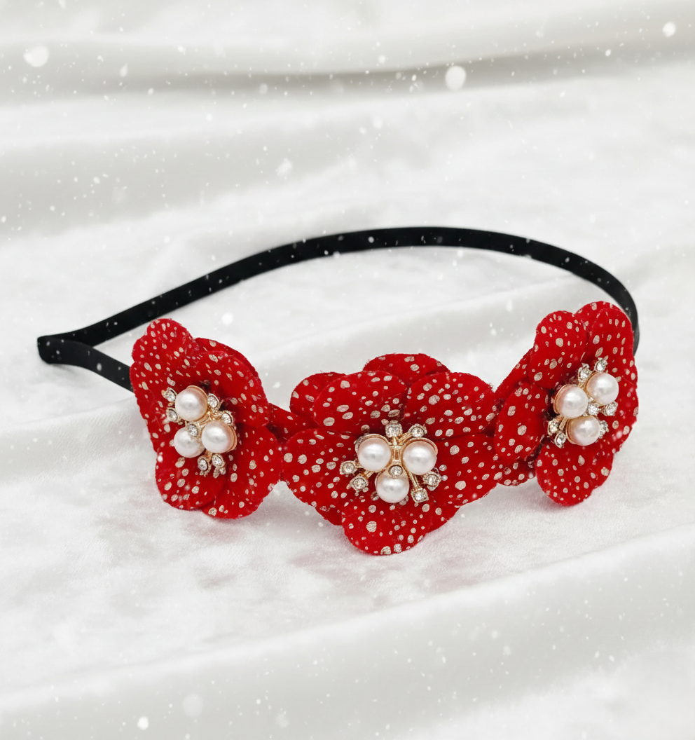 Kids Glam Flowers & Pearl applique Hairband