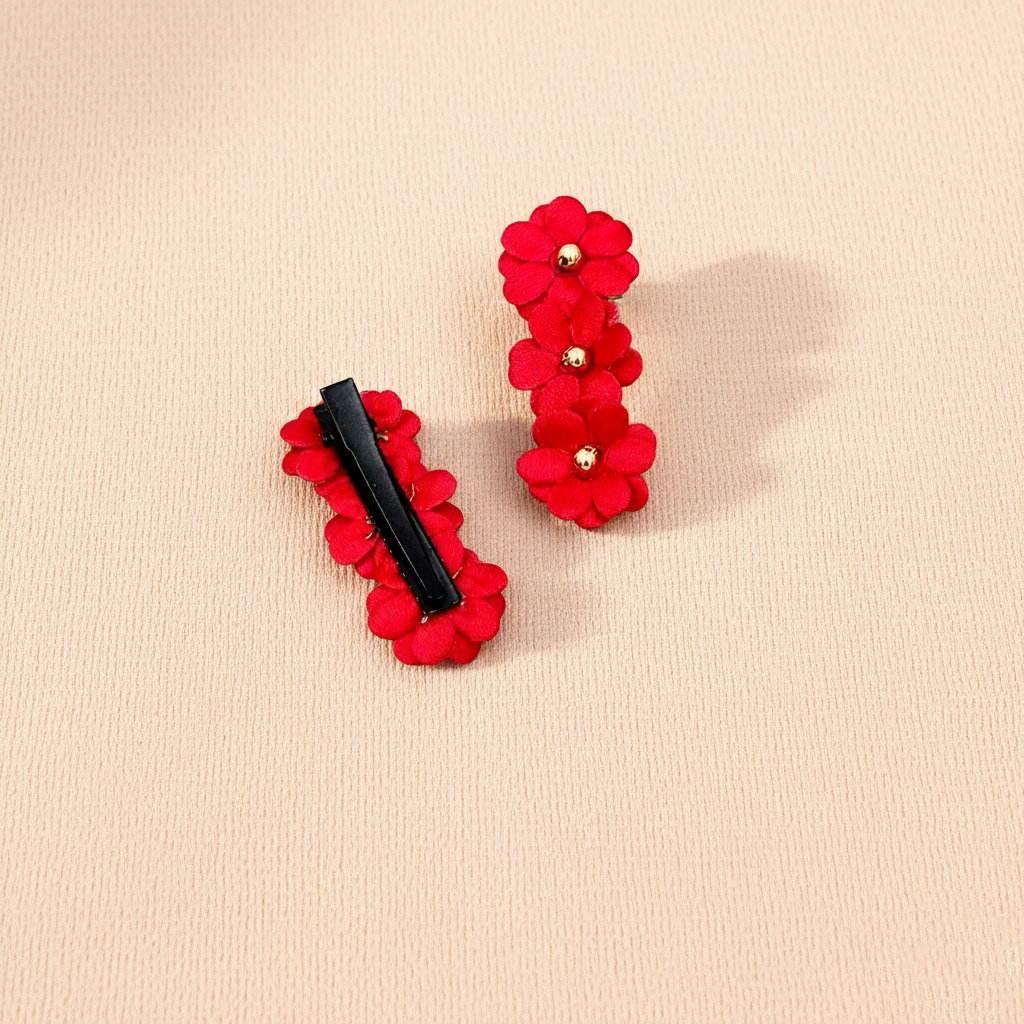 Kids Floral Clips - Red