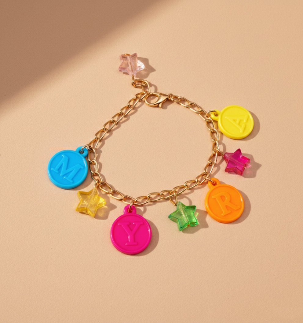 Star & Name Charms Detailed Bracelet- Multicoloured