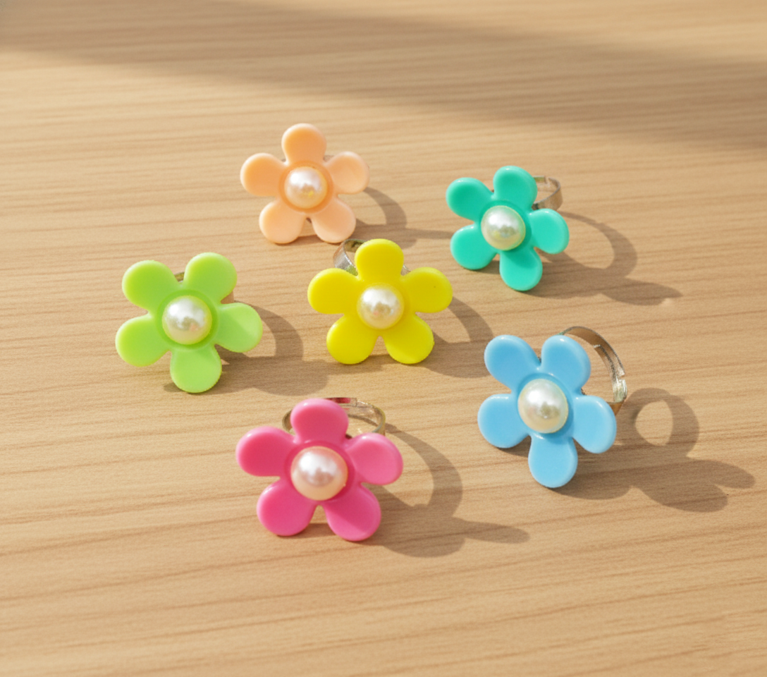 Kids Flower Applique Rings Set Of 6