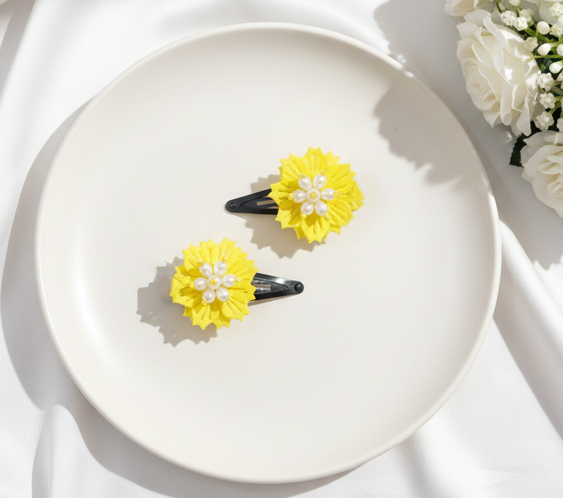 Kids Flower Bloom Hair Clips - Yellow
