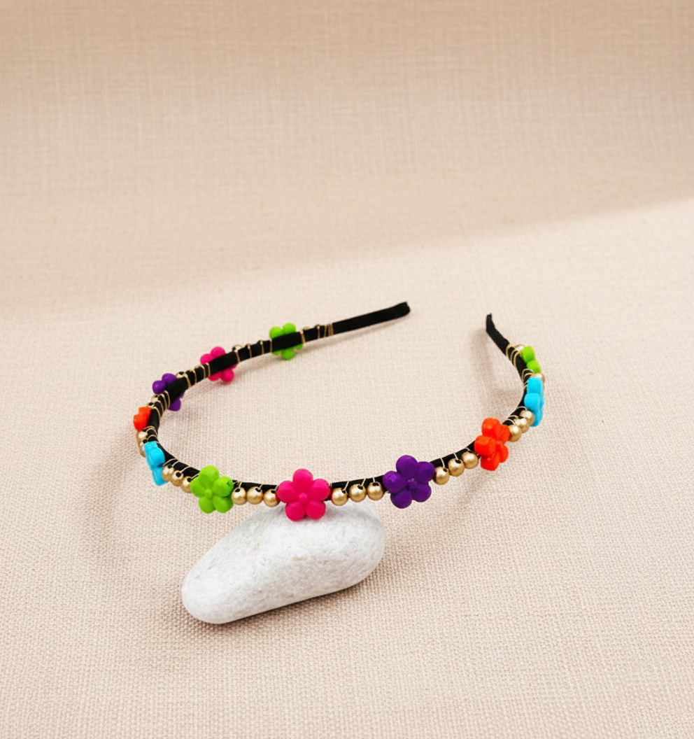 Kids Glam Flower Beads Detailed Hairband - Multicolor
