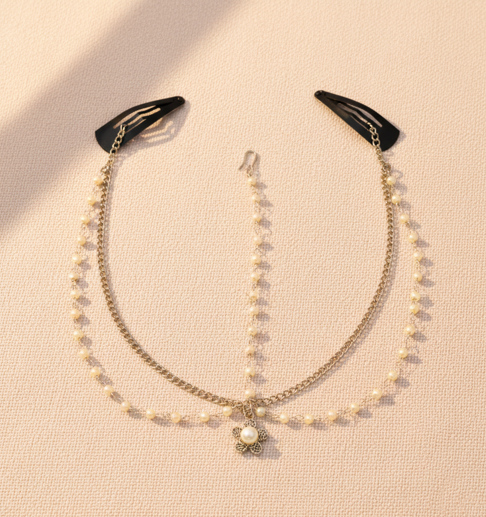 Kids Flower & Pearl Detailed Headchain - Silver